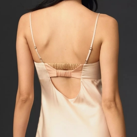 Anthropologie Colorblock Darted Satin Bow Back Slip Dress in Cream and Peach NWT - Picture 6 of 10